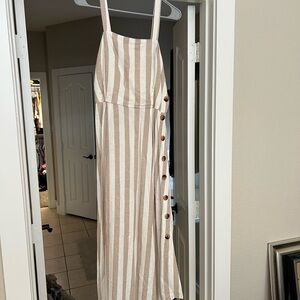 NWT Philosophy Striped Beige Button-Down Midi Linen Dress size M
